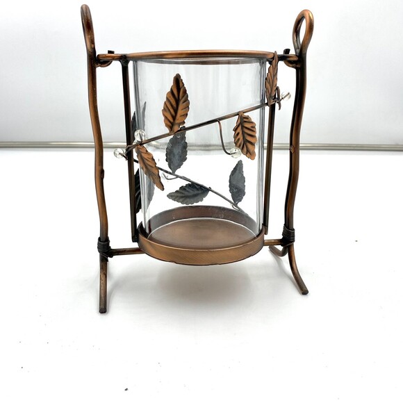 Target rustic modern metal bronze glass fall leaf candle holder 9” - Picture 1 of 11